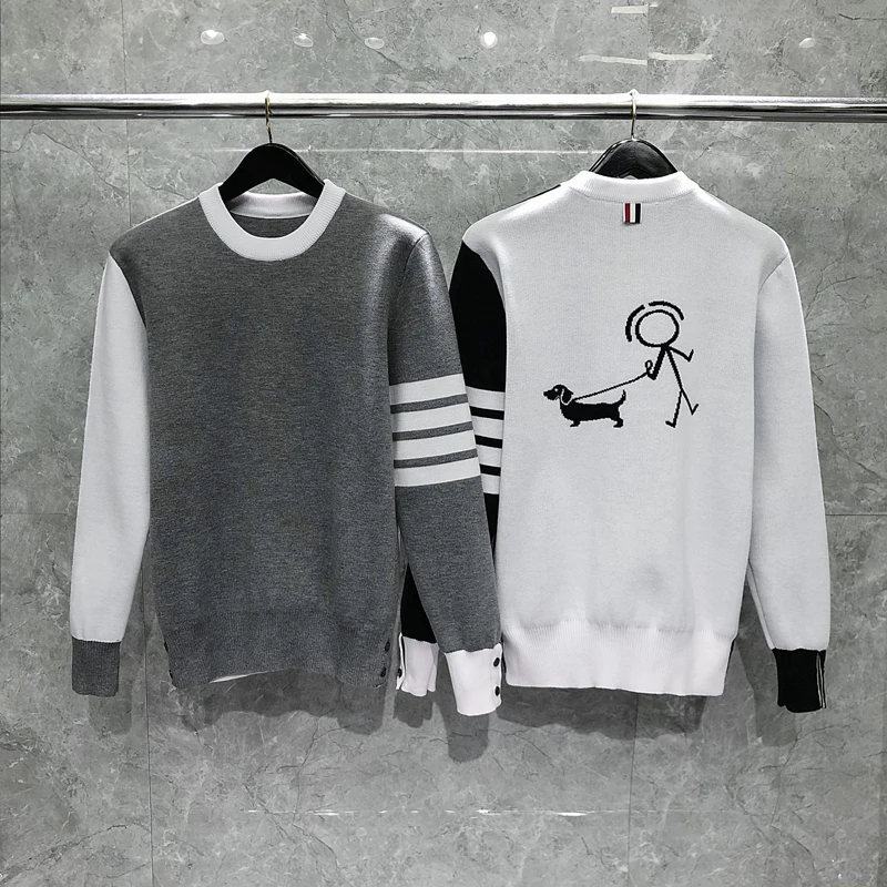 TB THOM Men's Sweaters Winter Korean Fashion Brand Tops Kawaii Pattern Fun-mix Patchwork Pullovers Dialy Harajuku Sweaters