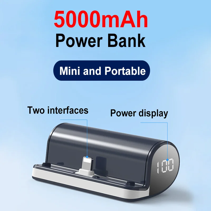 

Mini Power Bank 5000mAh 15W Fast Charging External Battery For Iphone13 12 Huawei Portable LED Digital Display Powerbank Charger