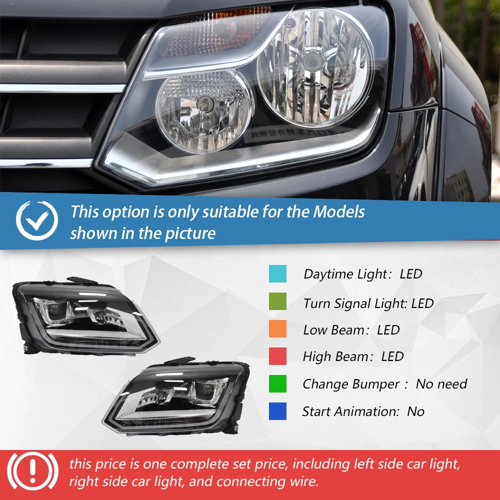 

Автомобильные передние фонари для Volkswagen Amarok 2011-2016, светодиодные автомобильные фары в сборе, обновление, аксессуары для линз проектора с высокой настройкой