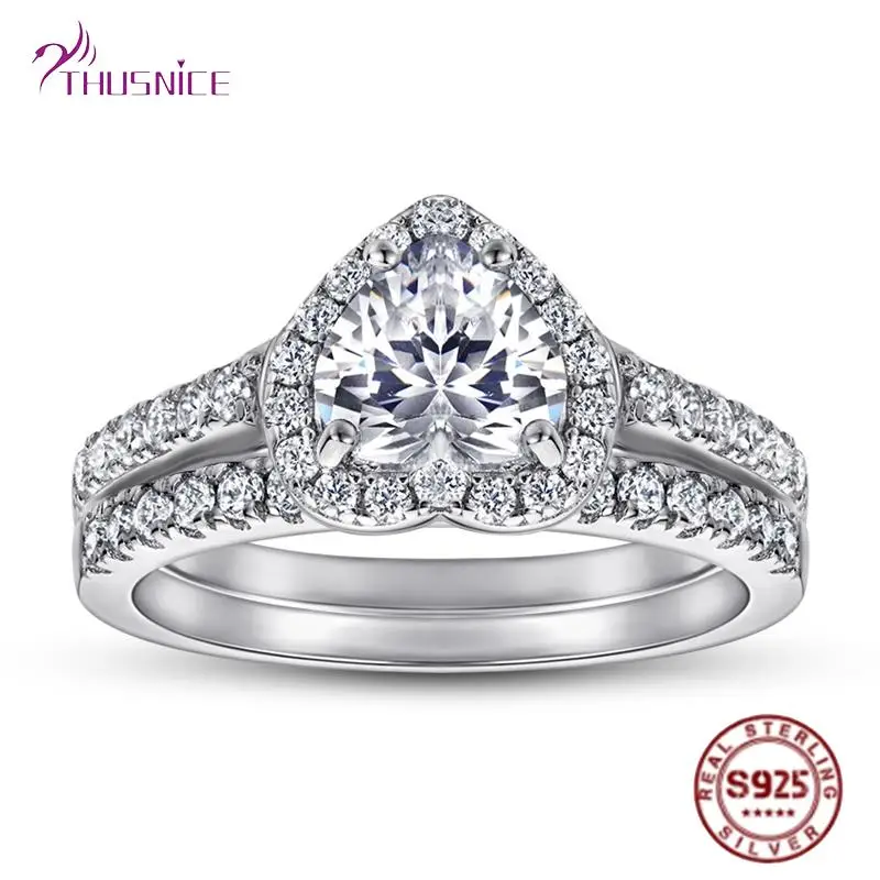 Женские кольца из чистого серебра 100% пробы роскошные в форме сердца для женщин