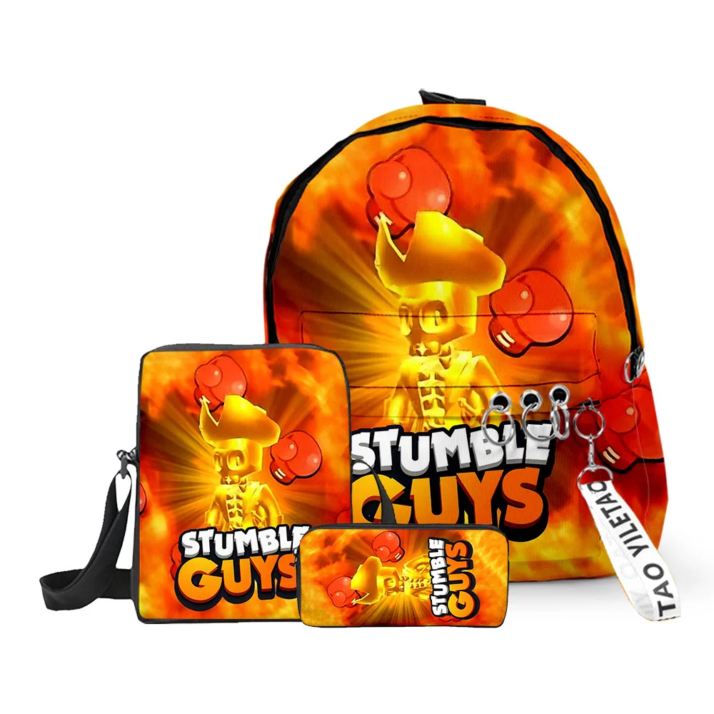 

Stumble Guys Collision Party Three-piece School Bag Primary and Secondary School Students Backpack Shoulder Pencil Case