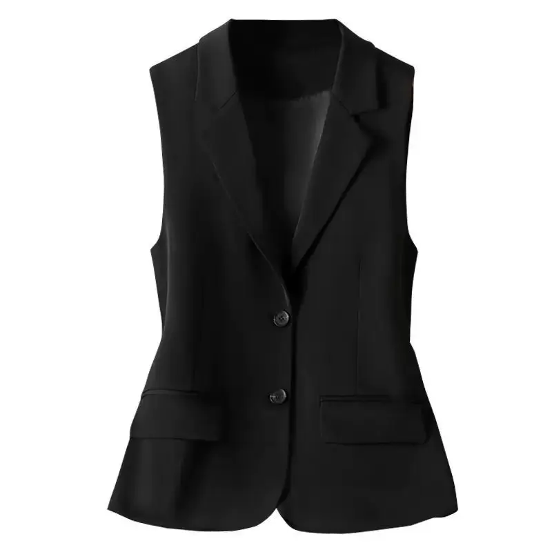 

Long Vest Women Elegant Suit Vest Spring Autumn Sleeveless Jackets Outerwear Office Lady Slim Solid Lapel Collar Waistcoat M566