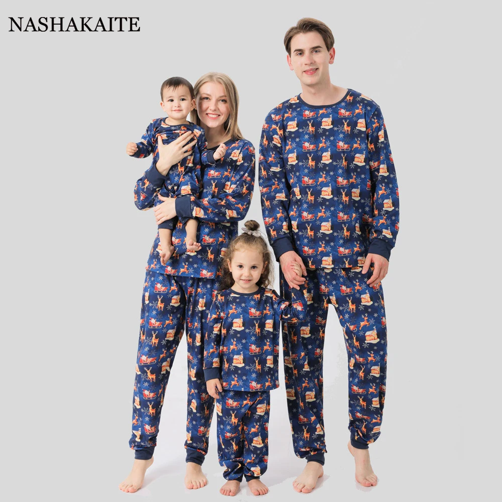 Christmas elements print Matching Family Outfit Long Sleeve Pajamas mommy and me Mother and Daughter Father Son Matching Clothes