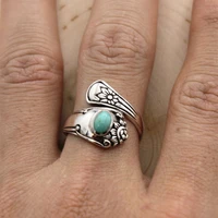 bohemia women natural stone ring adjustable finger rings wrap around spoon flower boho individuality accessories jewelry gifts