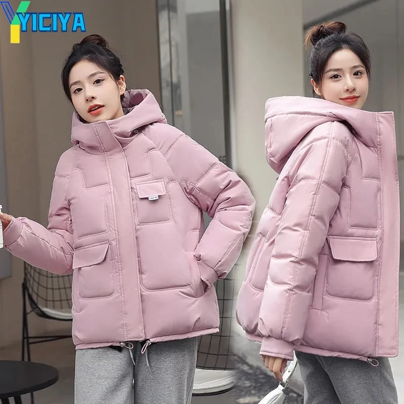 Women's Winter Parkas 2022 Hooded Zipper Pockets Jackets New Thick Warm Cotton Coats Casual Streetwear Jacket Female Outwear Y2k