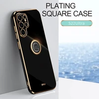6d plating solid case s22 ultra 5g s22ultra soft silicone camera protection finger ring cover for samsung galaxy s22 ultra plus