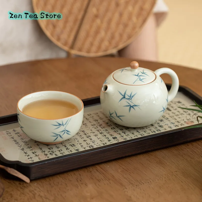 Чайник из бамбука и листьев Xishi с ручной росписью керамический чайный набор