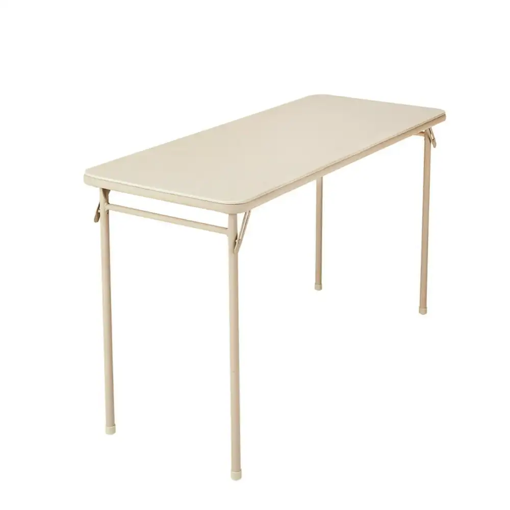 

20" x 48" Vinyl Upholstered Steel Frame Folding Table Antique Linen