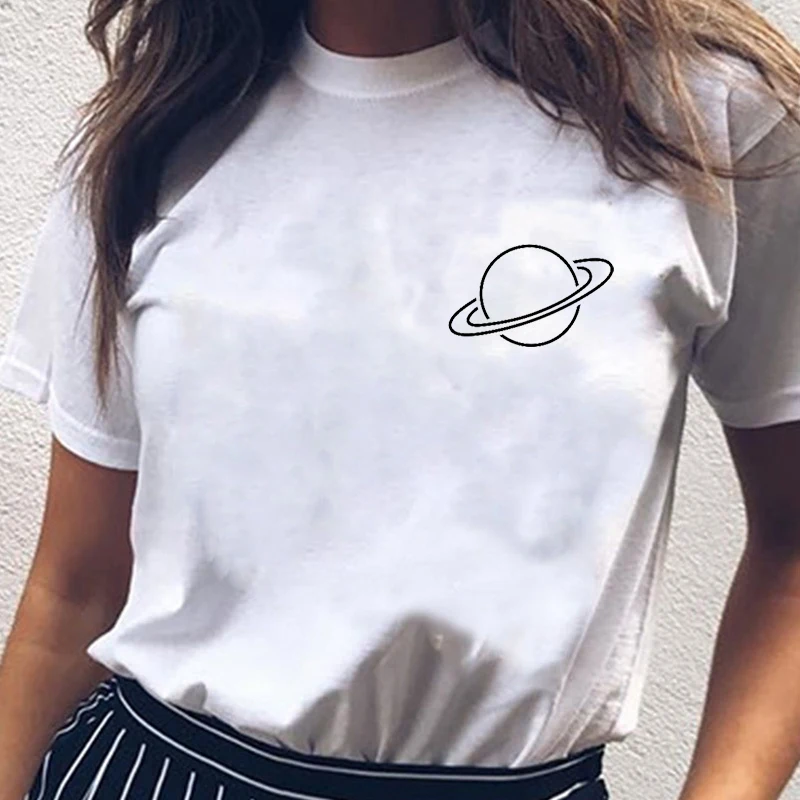 

Women's T-shirt Saturn Shirt Tumblr UFO Tee Star Space Shirt Casual Funny Tee Top White T-shirt Ladies Clothing Women