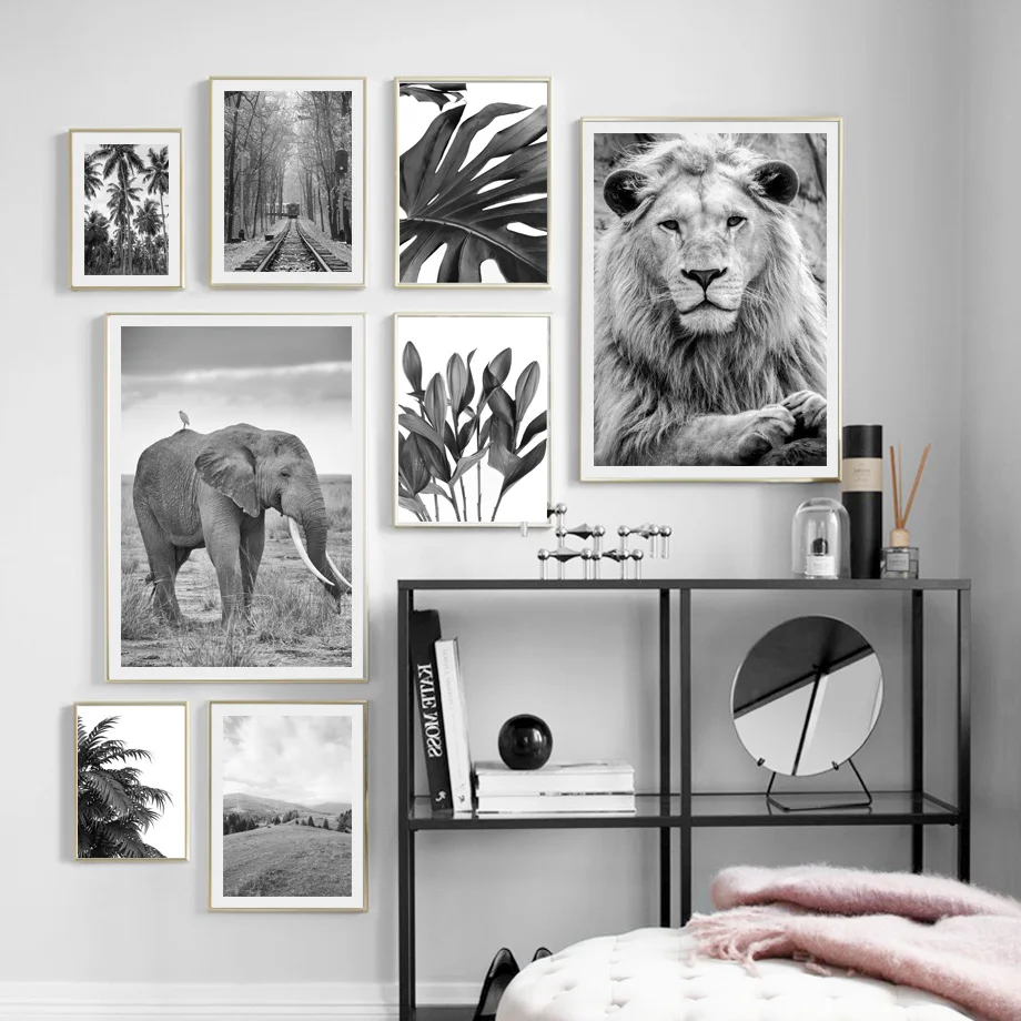 Настенная Картина на холсте со слоном львом лилия кокосовое дерево монстеры