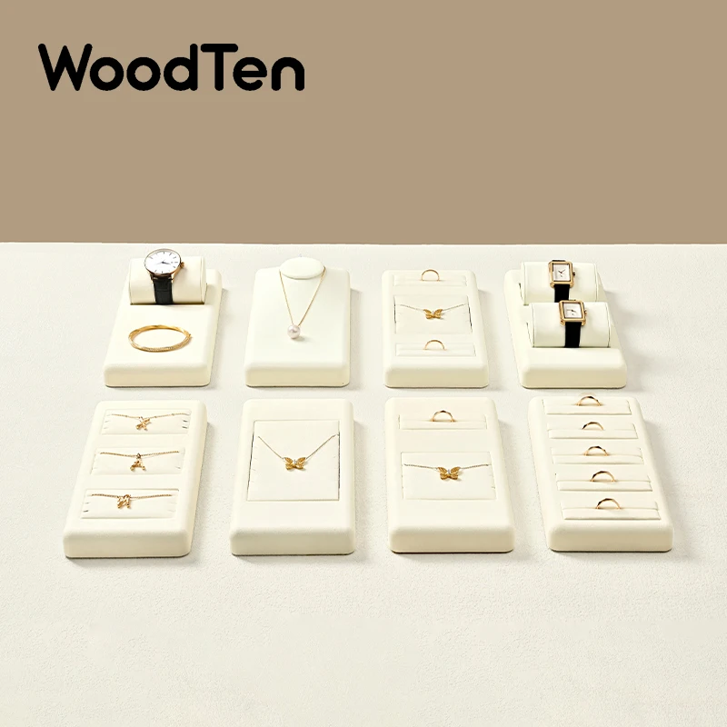 Фото Подставка-органайзер WoodTen из микрофибры бежевого цвета для демонстрации ювелирных изделий: колец, ожерелий, часов, серег, браслетов. Настольная подставка. №1