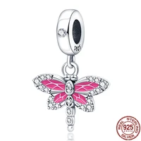 authentic 925 sterling silver red dragonfly charm fit original pandora bracelets charm dangle diy jewelry woman fine gift