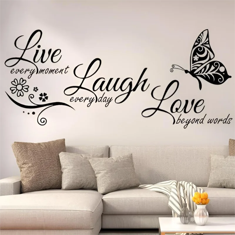 

1Pc Live Laugh Love Butterfly Flower Wall Art Sticker Modern Style Aesthetic Design Vinyl Stickers Home Living Room Decoration