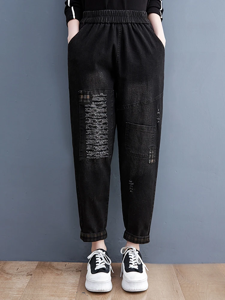 

Женские летние джинсовые шаровары, свободные джинсовые брюки с высокой талией и карманами, длинные брюки-шаровары для женщин, новинка 2023