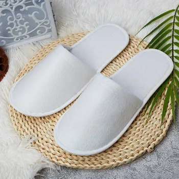 5Pairs Disposable Travel Hotel Slippers White Towelling Closed Toe Spa Shoes Bathroom Sets Washroom Shower Bath Accessories 1