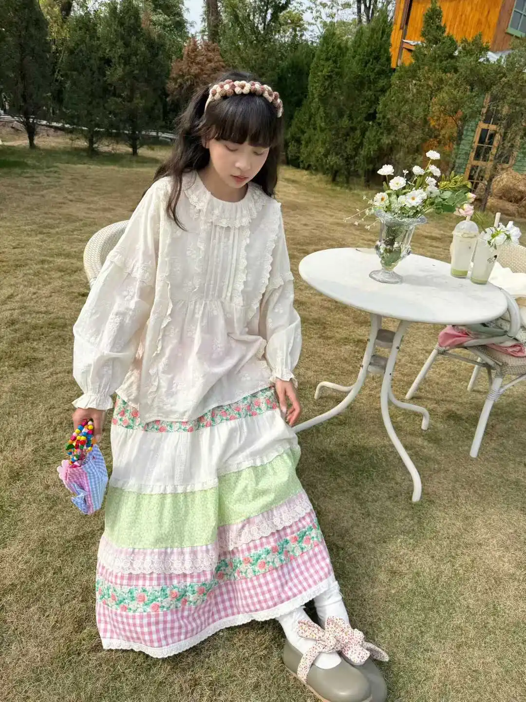 Фото Винтажная осенняя милая хлопковая рубашка в японском стиле Mori Girl, женская хлопковая рубашка в стиле рококо, корейский стиль, ретро-шик, плиссированная кружевная блузка №3