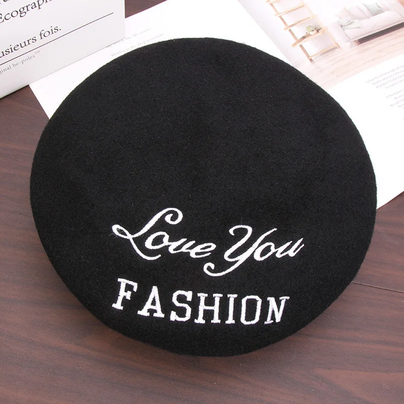 

Autumn and winter wool BERET female Korean version versatile English letter pumpkin hat British painter HAT NAVY HAT
