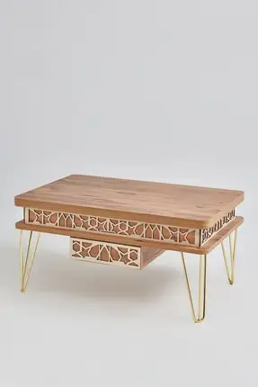 

Modern lux Melek-1 Lux Gold Metal Pedestal Drawer Smart Coffee Table, Desk, Dining table, pine Gold coffe table