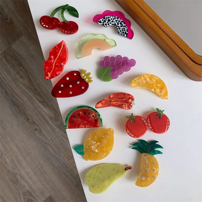 Matching Creative Fruit Shape Acetate Duckbill Clip Dragon Fruit Watermelon Women Fashion Party Hair Accessories Gift 2023
