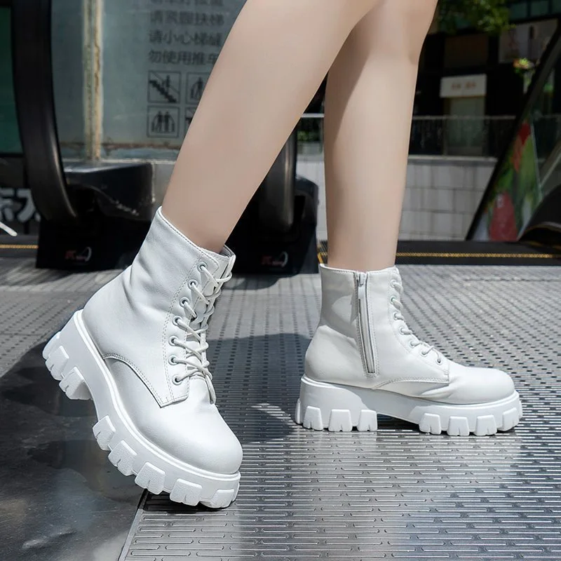 

Women Ankle Boots Platform Round Toe 5cm Heel Lace Up and Zip Fashion Shoes for Woman Botas Mujer Plus Size 35-43889