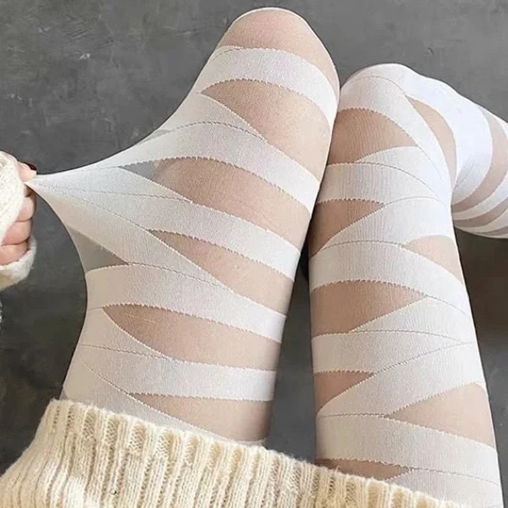 Женские чулки модные колготки в стиле панк с перекрестными лямками черные