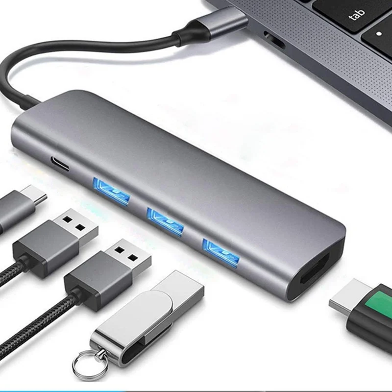 

5 In 1 Docking Station Multi Function Smart Connector with 3 Ports USB3.0 4K HDMI HD Hub SD TF Card Reader for MacBook Laptop
