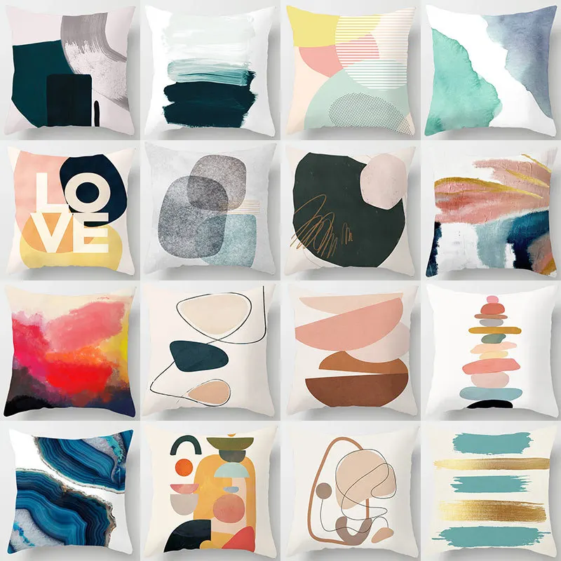 

45X45CM Printed Stitching Geometric Pillow Modern Minimalist Pillow Office Cushion Cover Plush Pillow Cover Cushion