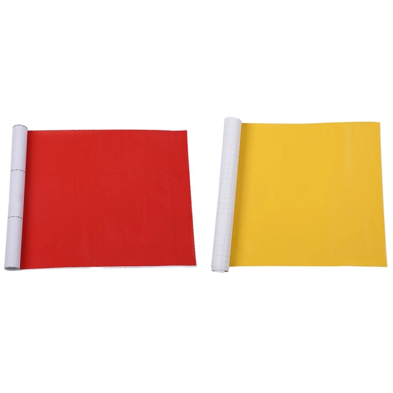 

2 Pcs DIY 30X127 3D Carbon Fiber Decal Vinyl Film Wrap Roll Adhesive Car Sticker Sheet Red & Yellow