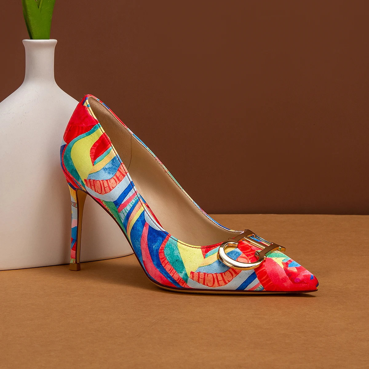 Модные Женские Туфли На Высоком Каблуке С Роскошным Дизайном Цветные Блоки