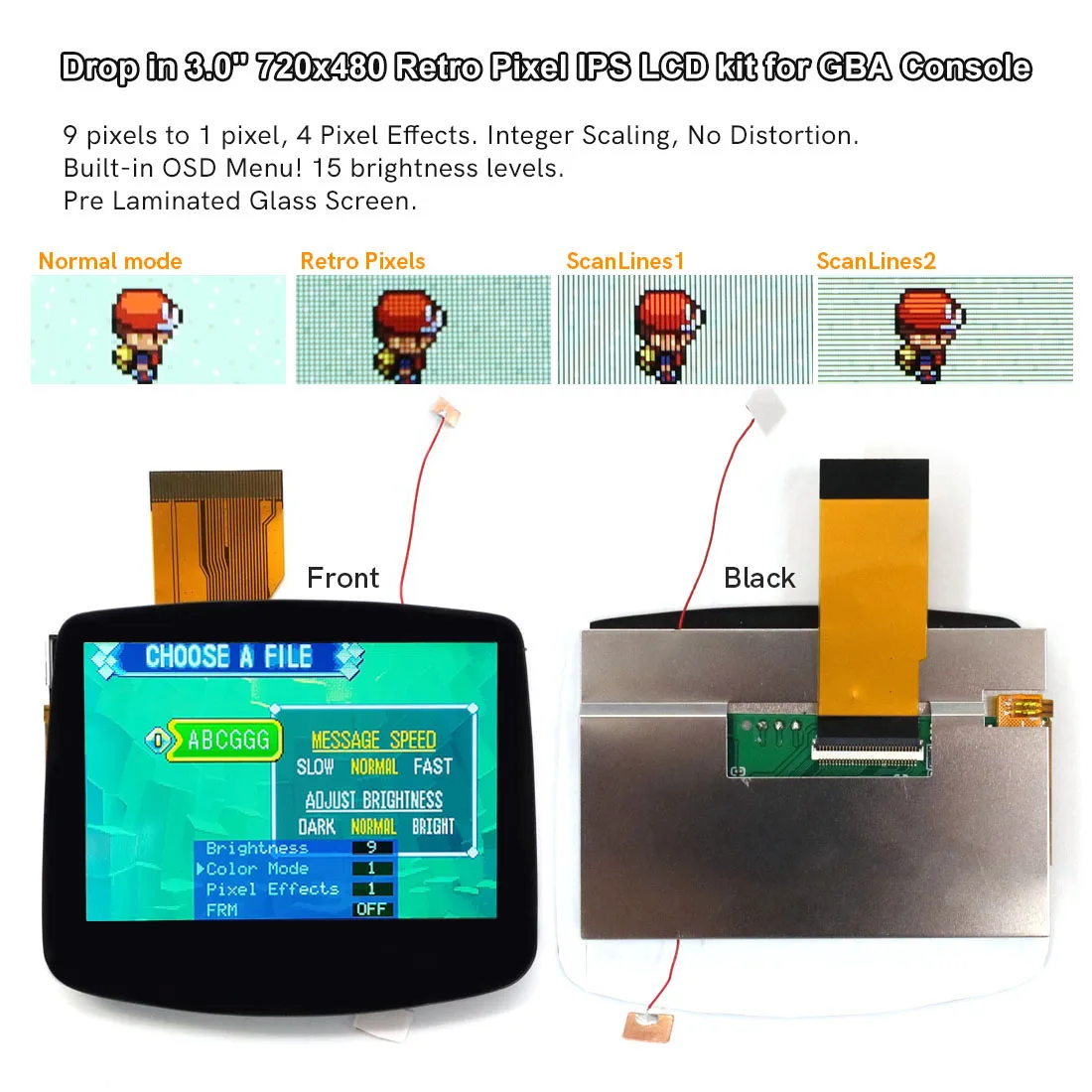 V5 Pre Laminated 720x480 Retro Pixel IPS LCD For GBA Backlight LCD For Gameboy Advance Console Integer Scaling IPS LCD For GBA