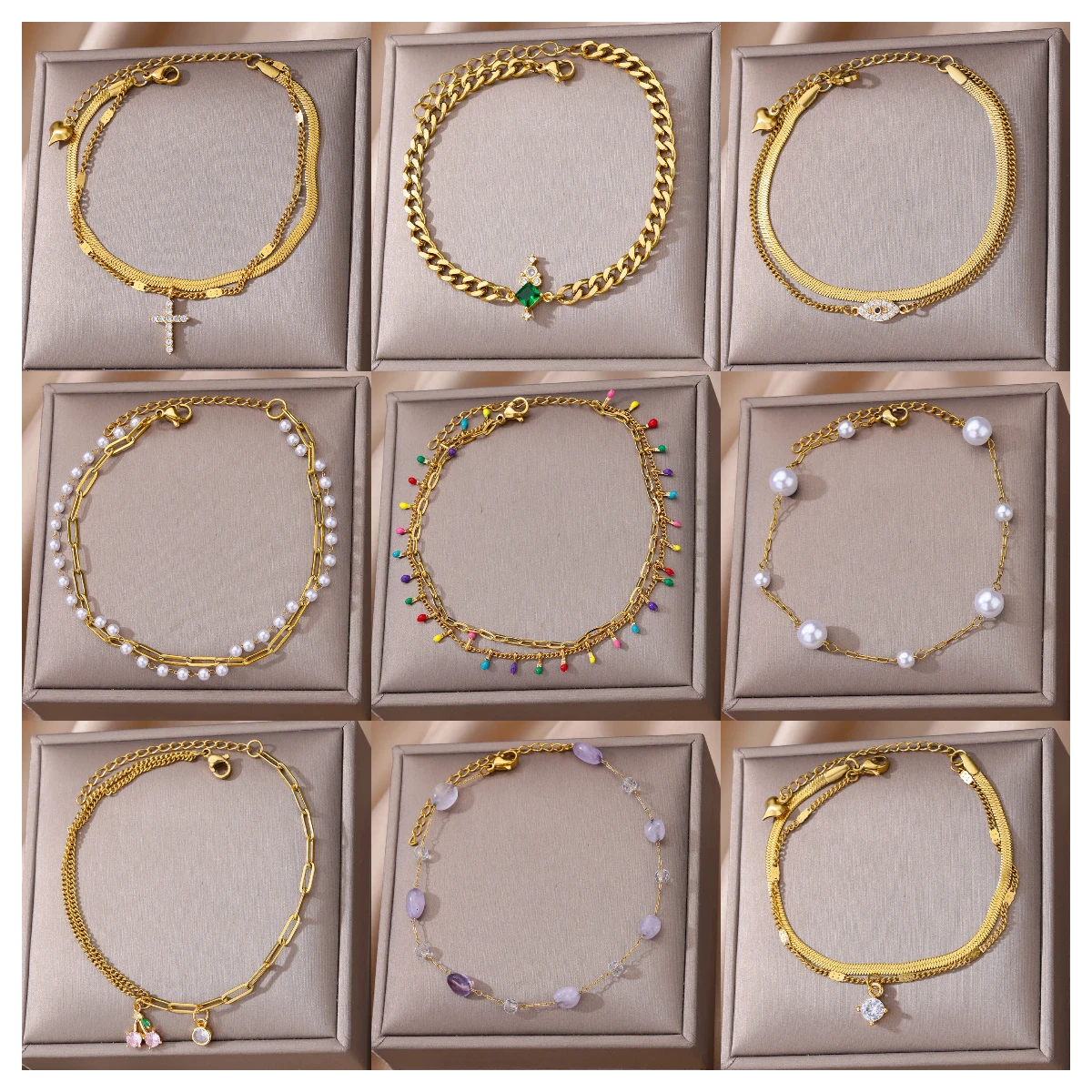 Женские Ножные Браслеты Из Нержавеющей Стали Красочные В Стиле Бохо С Двойной