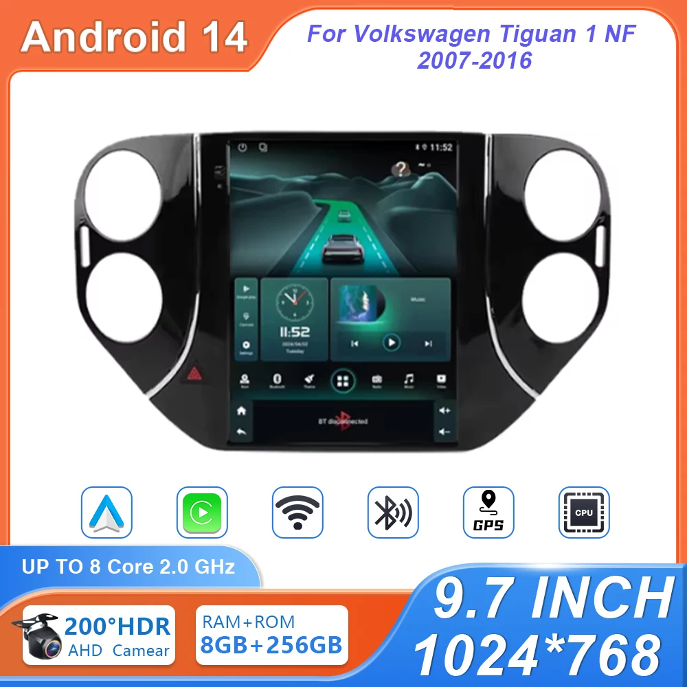 Фото Автомобильный радиоприемник Android 14 для VW Volkswagen Tiguan 1 NF 2010-2016 Мультимедийный видеоплеер с вертикальным экраном GPS-навигация Carplay BT №1