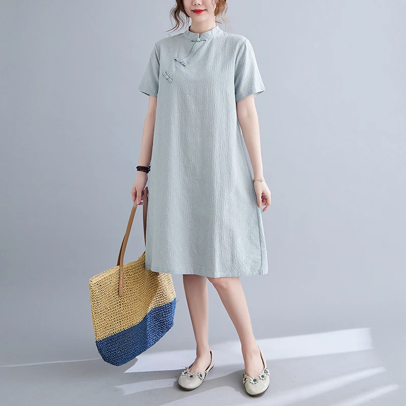 Платье-Ципао женское из хлопка и льна современное Восточное свободное