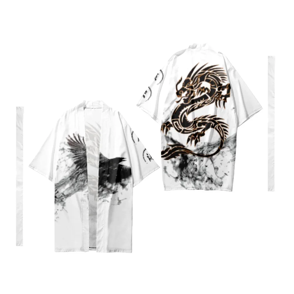 Летнее Длинное кимоно с принтом китайского дракона кардиган стильная модная