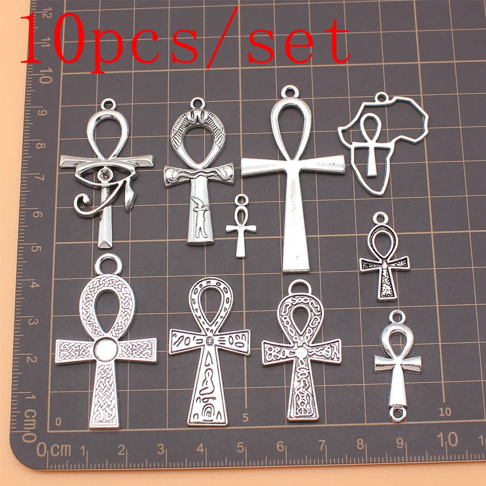 

10pcs/set Key Of Life Ankh Cross Charms Accessories For Jewelry Cell Phone Pendant Wholesale