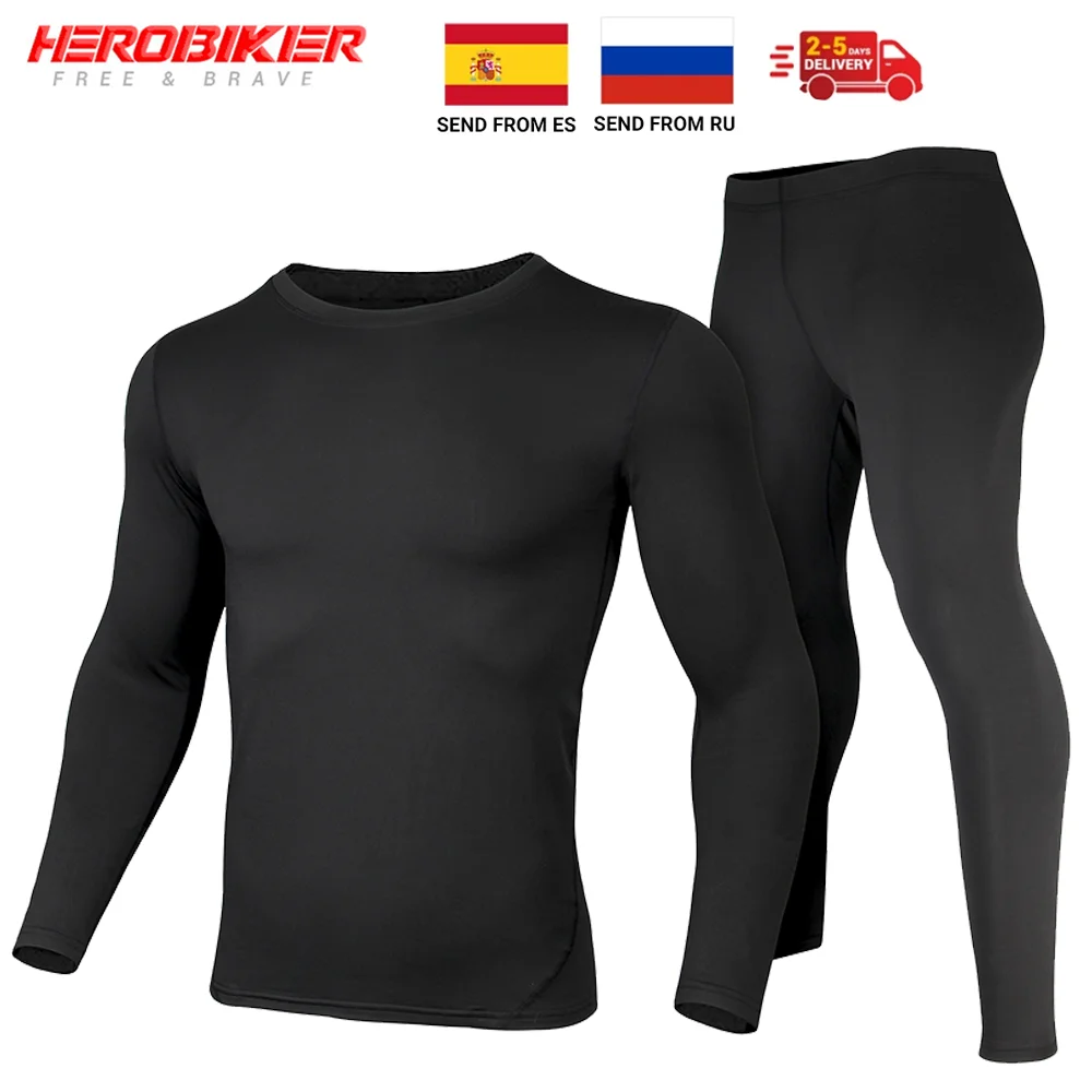

HEROBIKER Fleece Lined Thermal Underwear Set Motorcycle Skiing Base Layer Winter Warm Long Johns Shirts & Tops Bottom Suit Warm