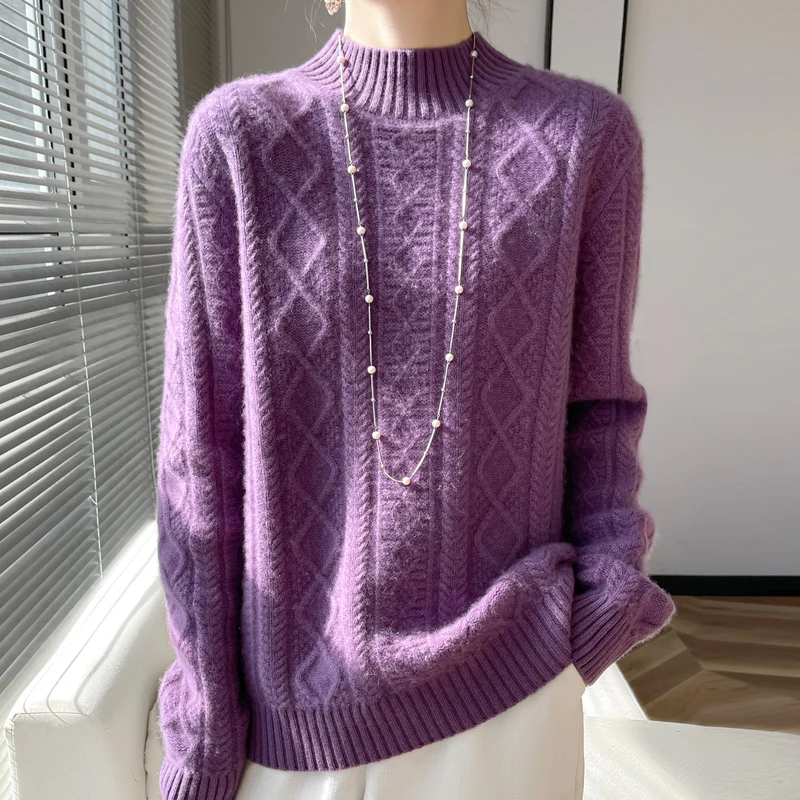 Осень/зима новый женский свитер пуловер полуводолазка из 100% мериносовой шерсти