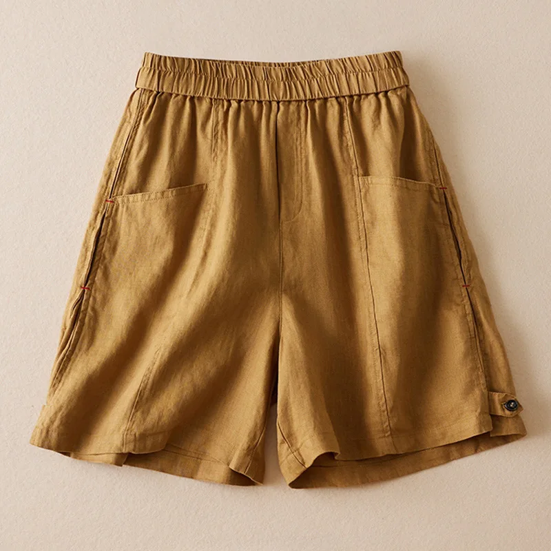 X2002 New Summer Thin Women 's Cotton Linen Shorts Elastic Waist Lady Causal Shorts