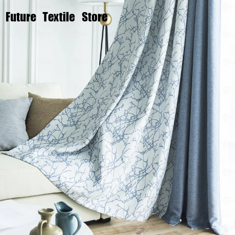

Nordic Curtains for Living Room Bedroom Modern Ins Wind Living Room Stitching Printing Curtains Finished Product Customization