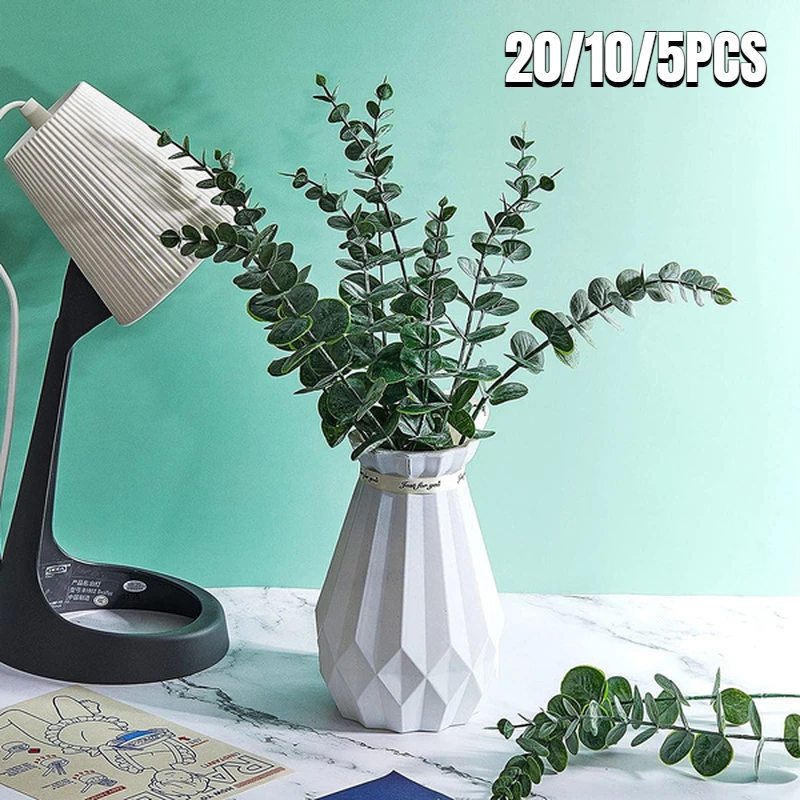 

20/10/5pcs Artificial Plant Plastic Eucalyptus Leaves Flower for Wedding Flower Bouquet Home Room Decor Simulation Green Plant