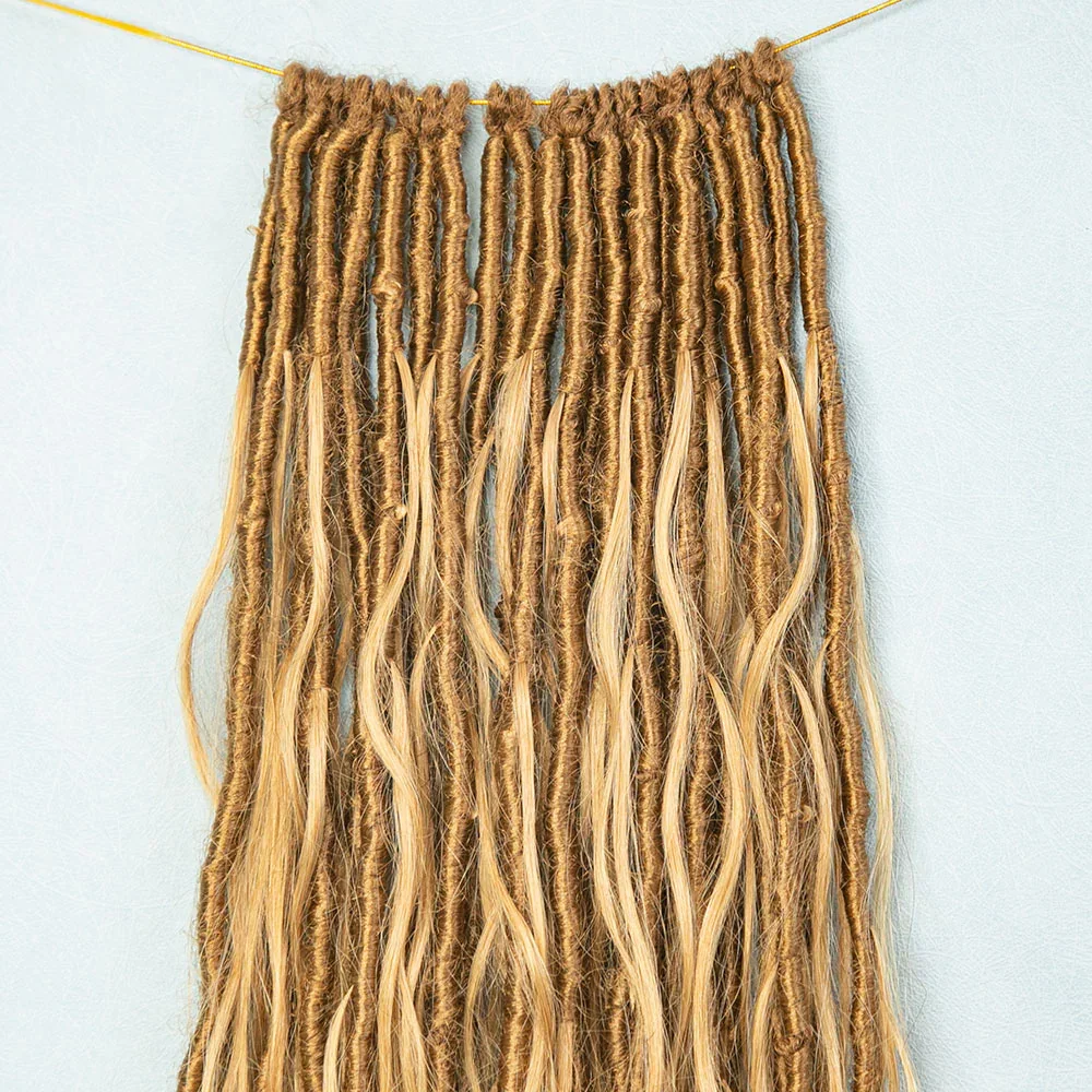 #27 Goddess Locs Crochet Hair Pre Looped Faux Extension With Body Wave Human Curls