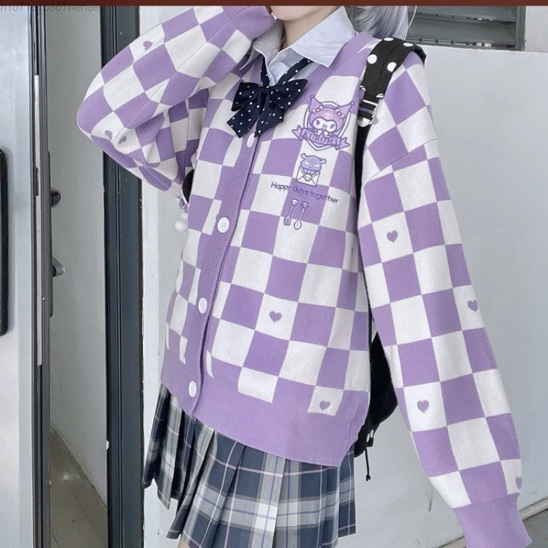 Sanrio Cinnamoroll Melody Kuromi Purin вязаный кардиган с вышивкой свитер женский жаккардовый