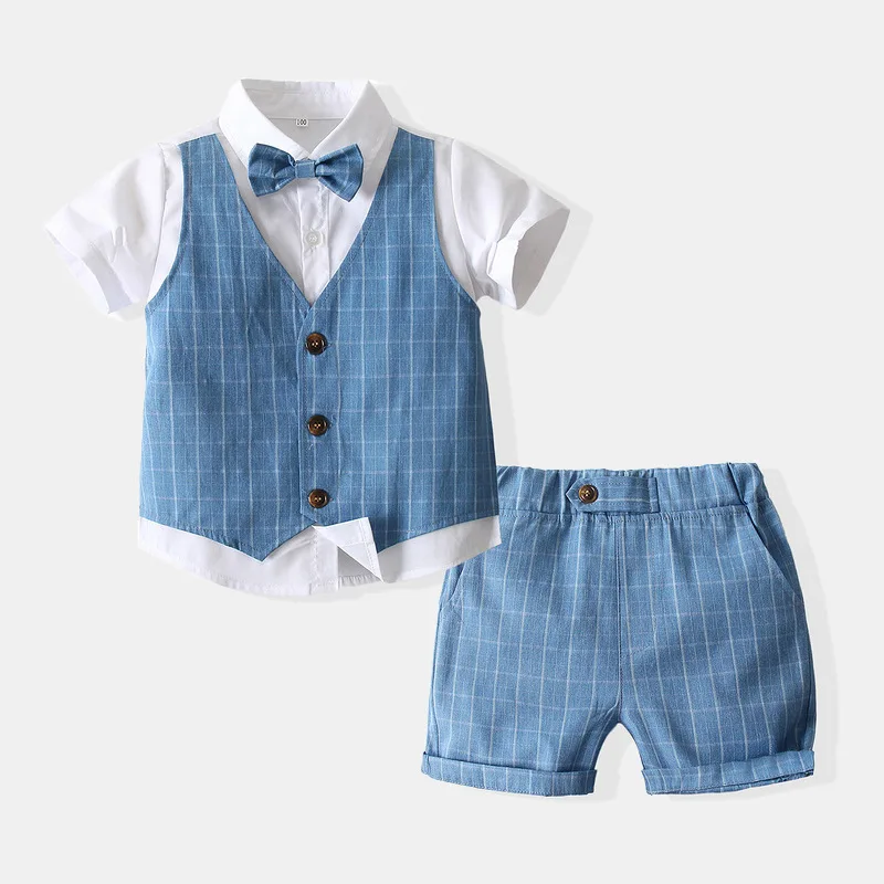 

Toddler Boy Summer Clothes 2 to 3 yr Gentleman Short Sleeve Shirt Tops and Shorts Two Piece Suit for Kids Boys Birthday Outfit