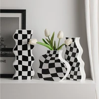 creative checkerboard element art vase home decoration vases black and white grid ceramic vase flower arrangement container