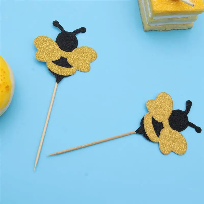 

30/36pcs Cupcake Topper Glitter Honey Cake Topper Dessert Cupcake Picks Bee Cake Decor Card For Birthday Shower Party Supplies