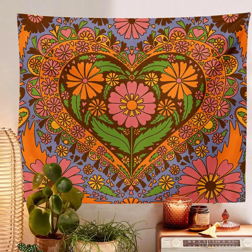 

Vintage Heart Flower Wall Tapestry Hanging Wall Art Decor Tapestries Bedroom Drom Room Floral Botanical Wall Decor Tapestry