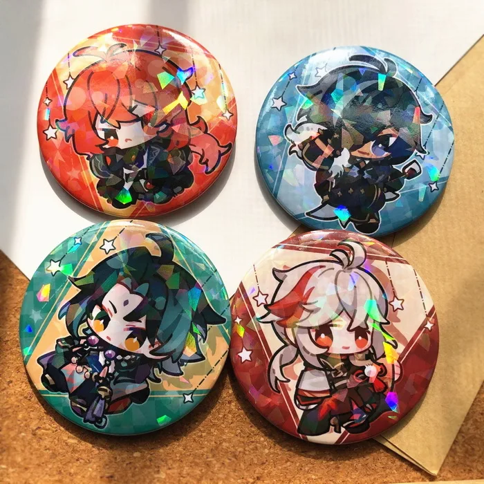 

Anime Genshin Impact Diluc Ragnvindr Kaeya Zhongli Tartaglia Cartoon Badge Brooch Pins Toy Pendant Button Cosplay Collection