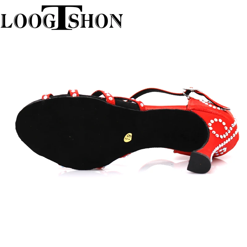 Loogtshon latin dance shoes woman Latin Dance Shoes shining RED  satin Women Salsa party Ballroom shoes