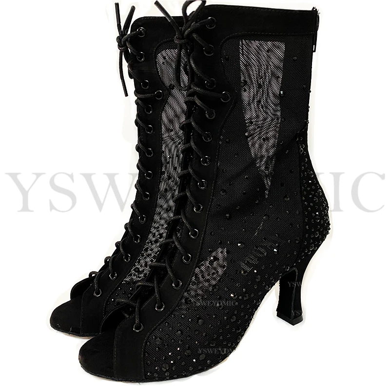 Strass Latin Women Dance Shoes Black Ladies Dance Boots Salsa Tango Indoor Sport For Women's Ballroom Dancing Shoes Dance heels