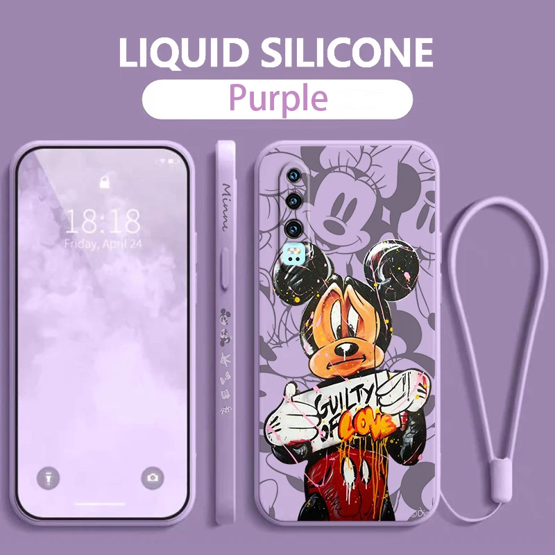 

Disney mickey minnie Friend Huawei Phone Case For Y9S Y9A Y9 Nova Y70 9 8 P50 P40 P30 P20 Pro Lite E 5G Liquid Left Rope